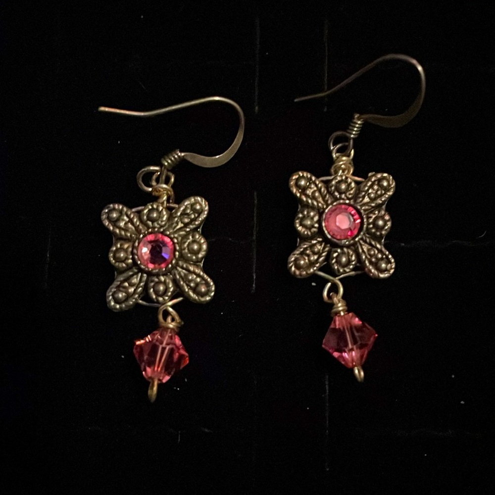 Vintage pink and silver dangle earrings